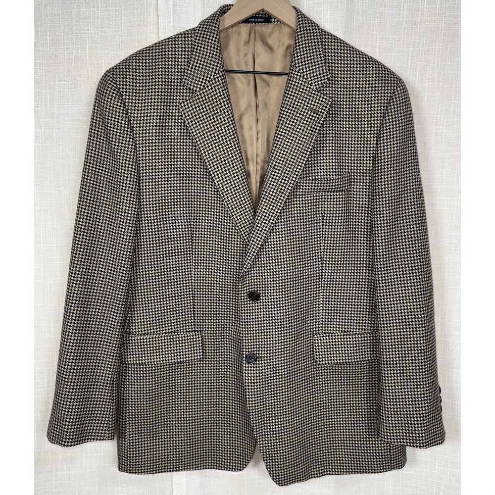 Vtg Ralph Lauren Blazer Men's 44R Brown Houndstooth Wool Coat Suit Jacket